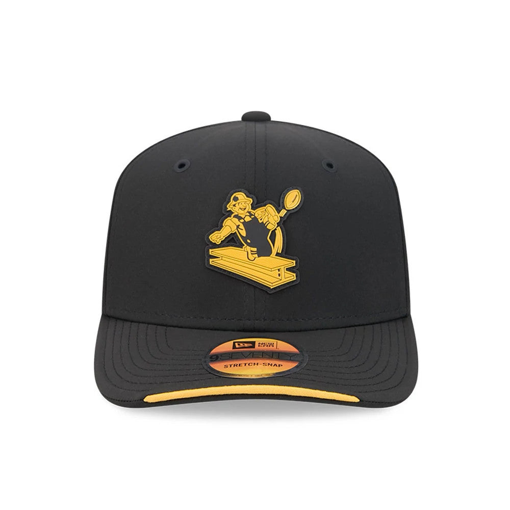 Pictured is this NFL Sideline 2026 Pittsburgh Steelers 9SEVENTY Stretch Snap cap in black. 2