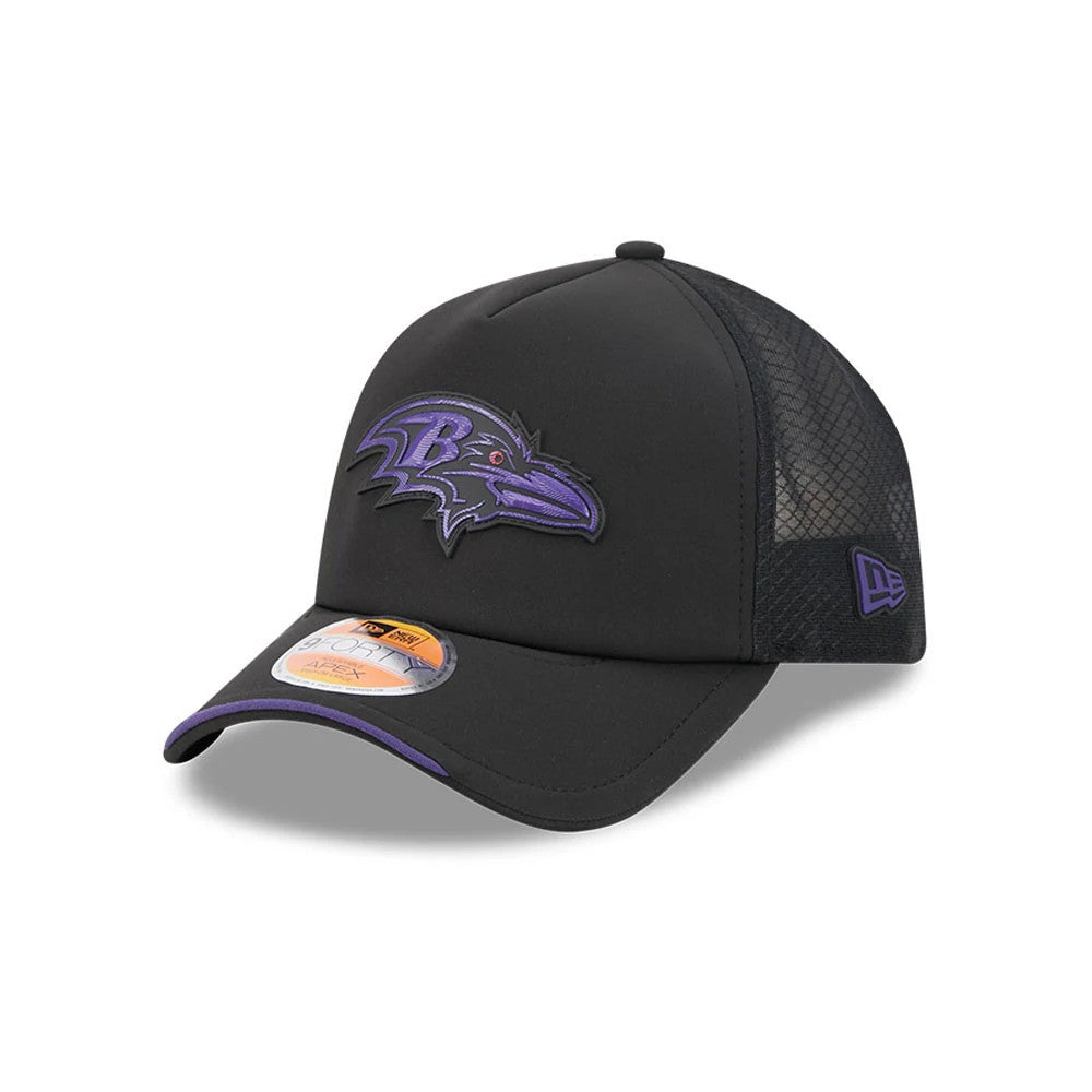 Pictured is this NFL Sideline 2026 Baltimore Ravens 9FORTY Apex cap in black. 1