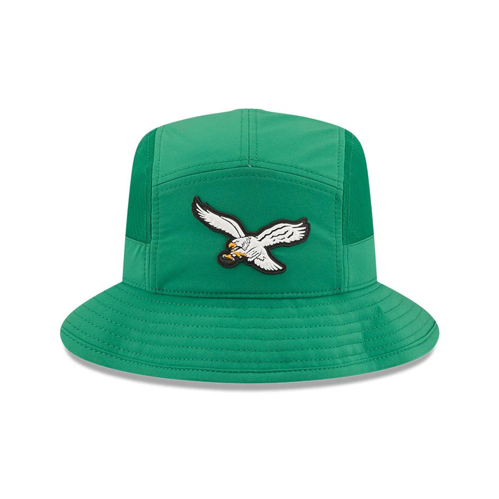 Pictured is this NFL Sideline 2026 Philadelphia Eagles Stretch Bucket cap in Green. 2