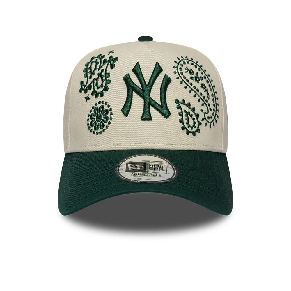 Pictured is this MLB Paisley New York Yankees 9FORTY E-Frame cap in cream & green. 2