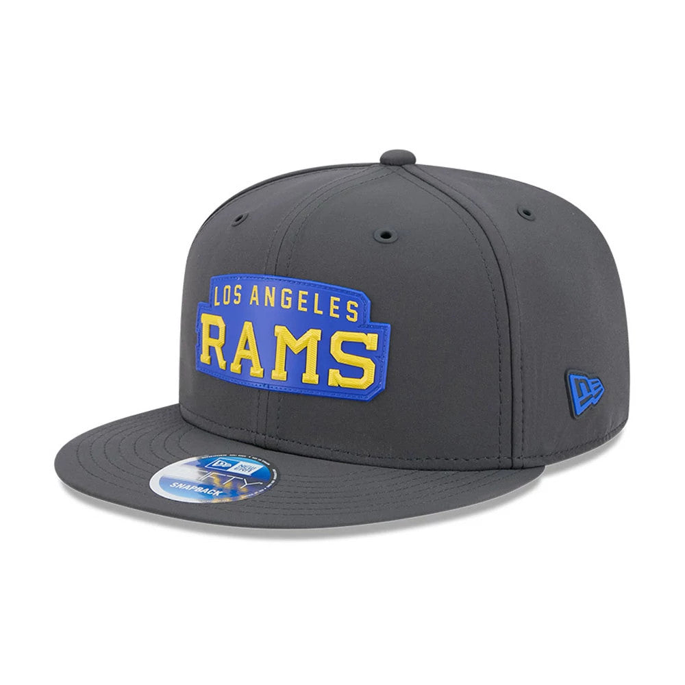 Pictured is this NFL Sideline 2026 LA Rams 9FIFTY Snapback cap in charcoal. 1