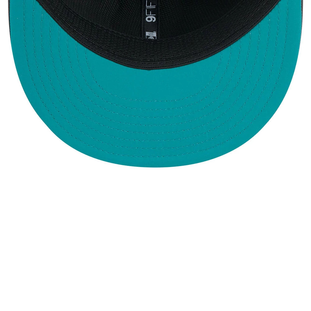 Pictured is this NFL Sideline 2026 Miami Dolphins 9FIFTY Snapback cap in charcoal. 2