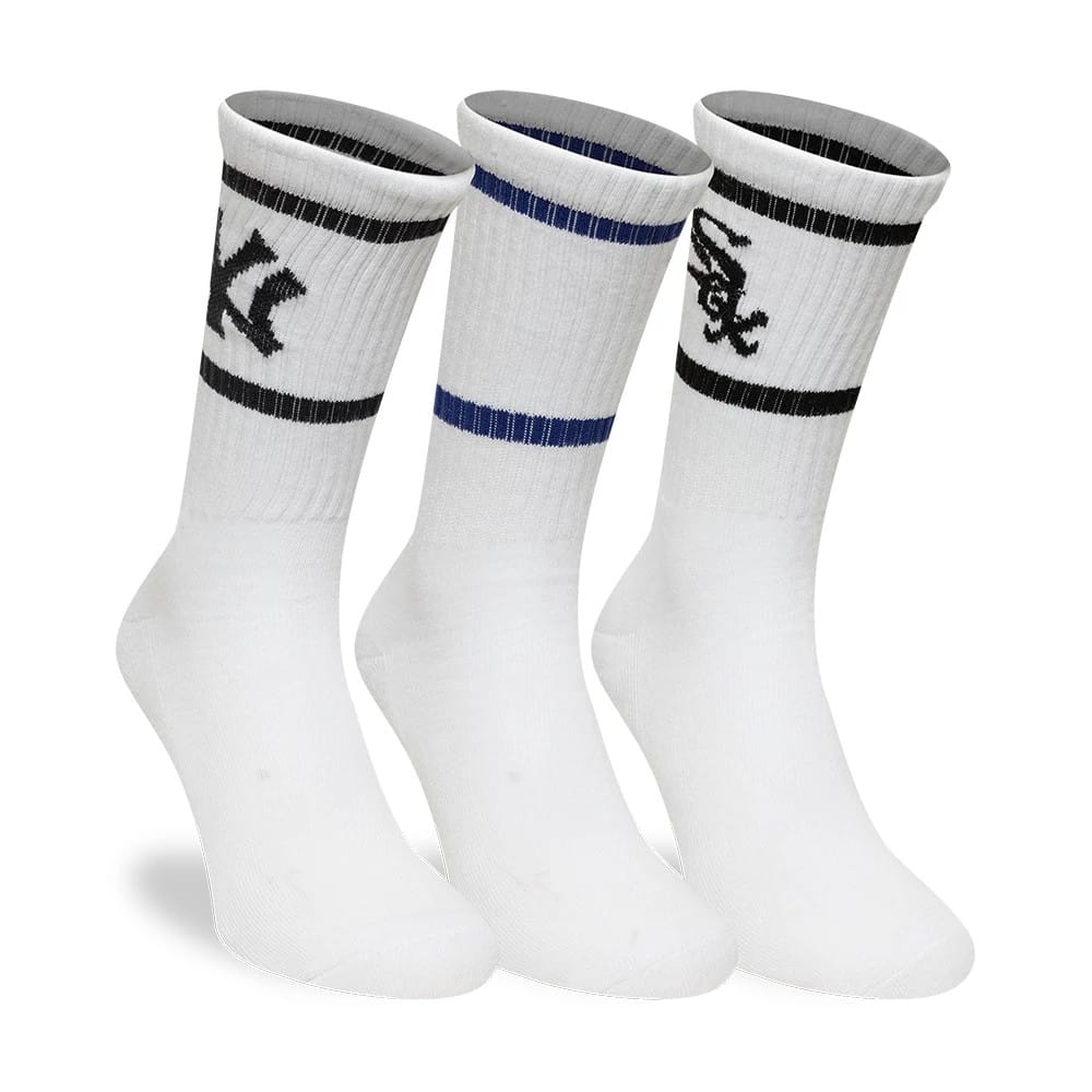 Pictured is this MLB Multi Team 3 Pack Crew Socks in white. 2