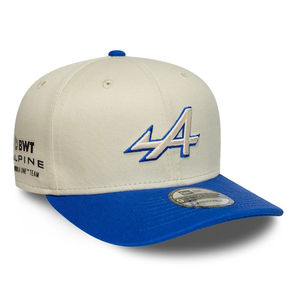 Pictured is this Alpine Racing Contrast Visor 9SEVENTY Stretch Snap cap in cream. 1