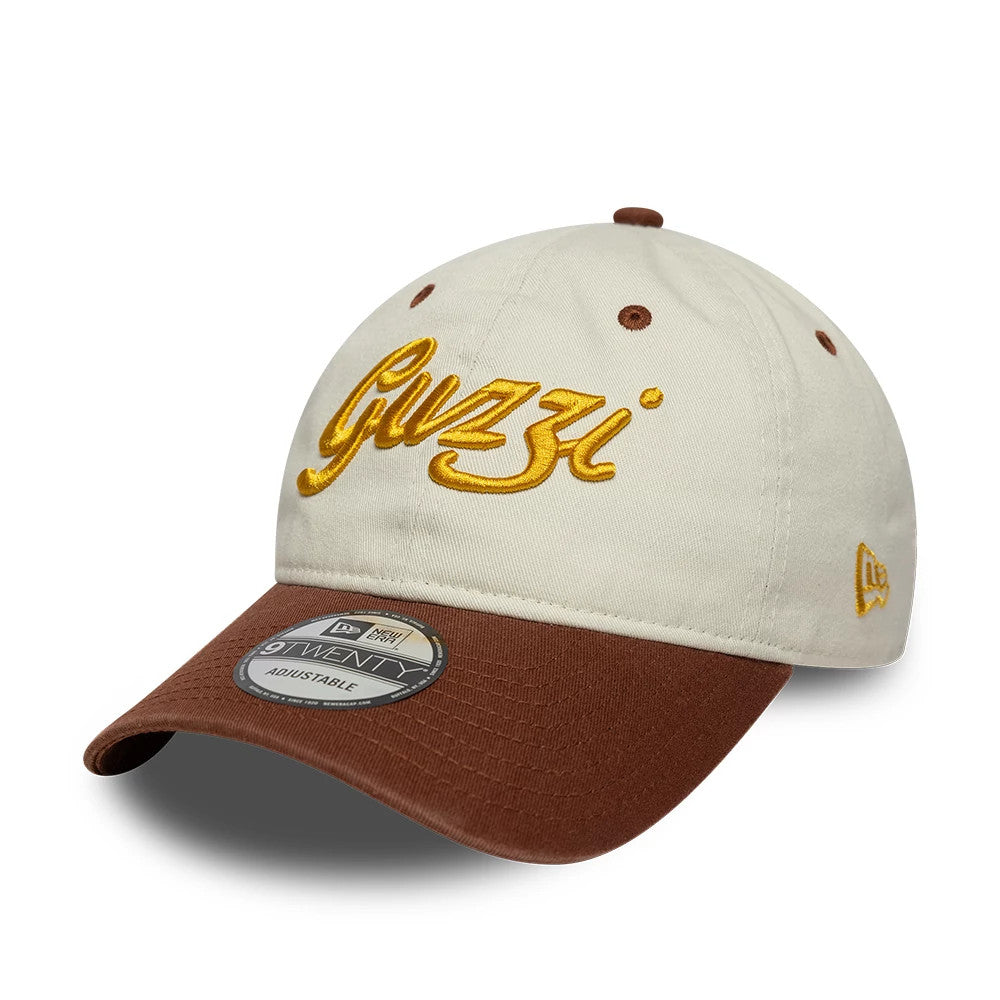 Pictured is this Moto Guzzi Script 9TWENTY cap in cream & brown. 3