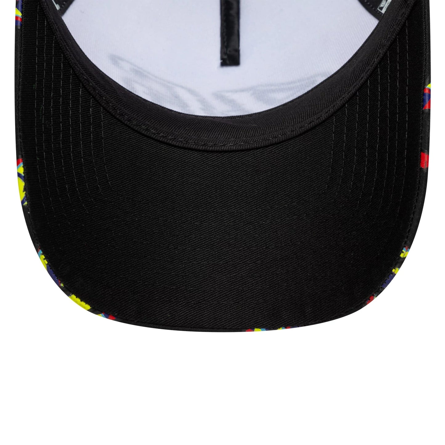 Pictured is this VR46 Print Visor 9FORTY E-Frame Trucker cap in black. 5