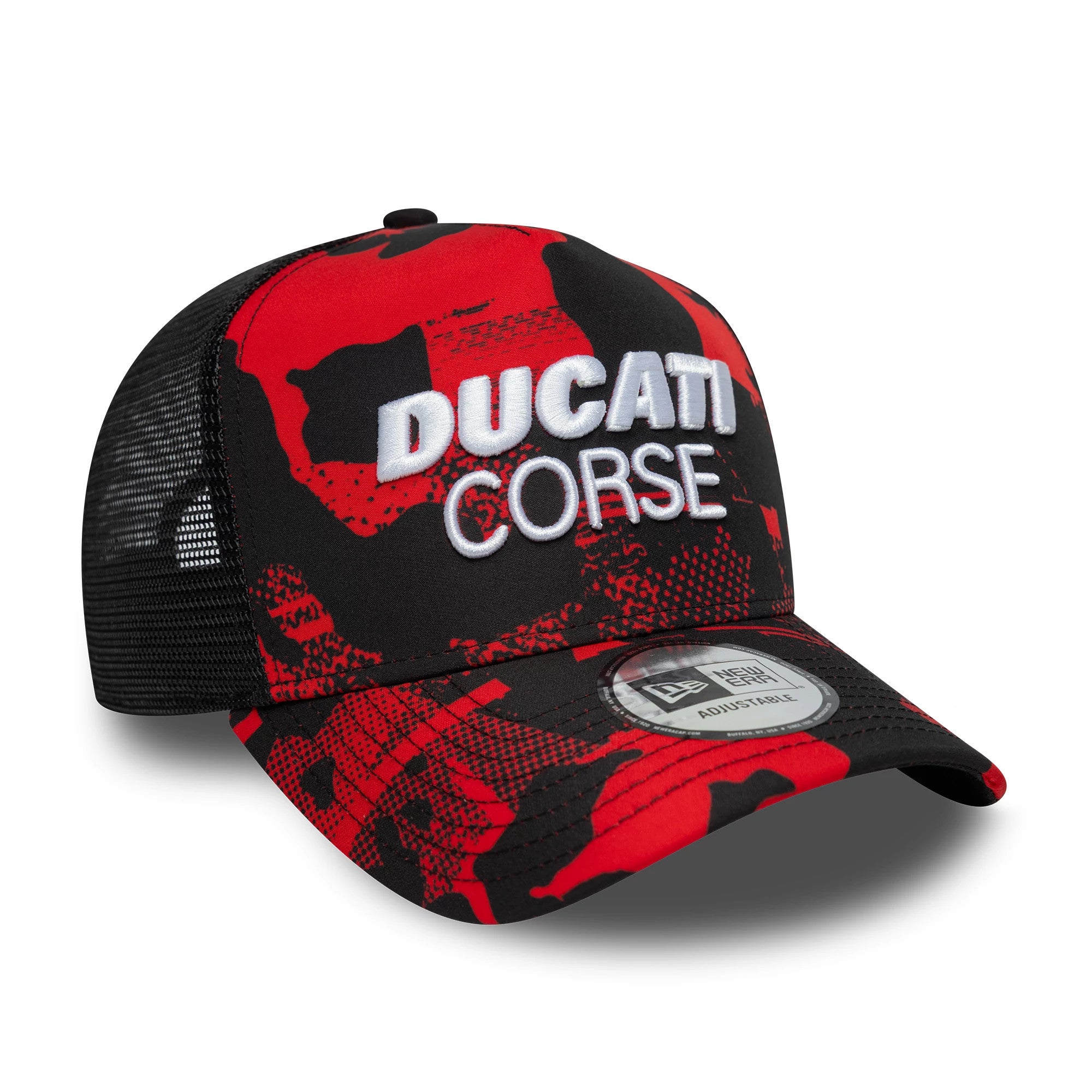 Pictured is this Ducati Motor Camo 9FORTY E-Frame Trucker cap in black. 3