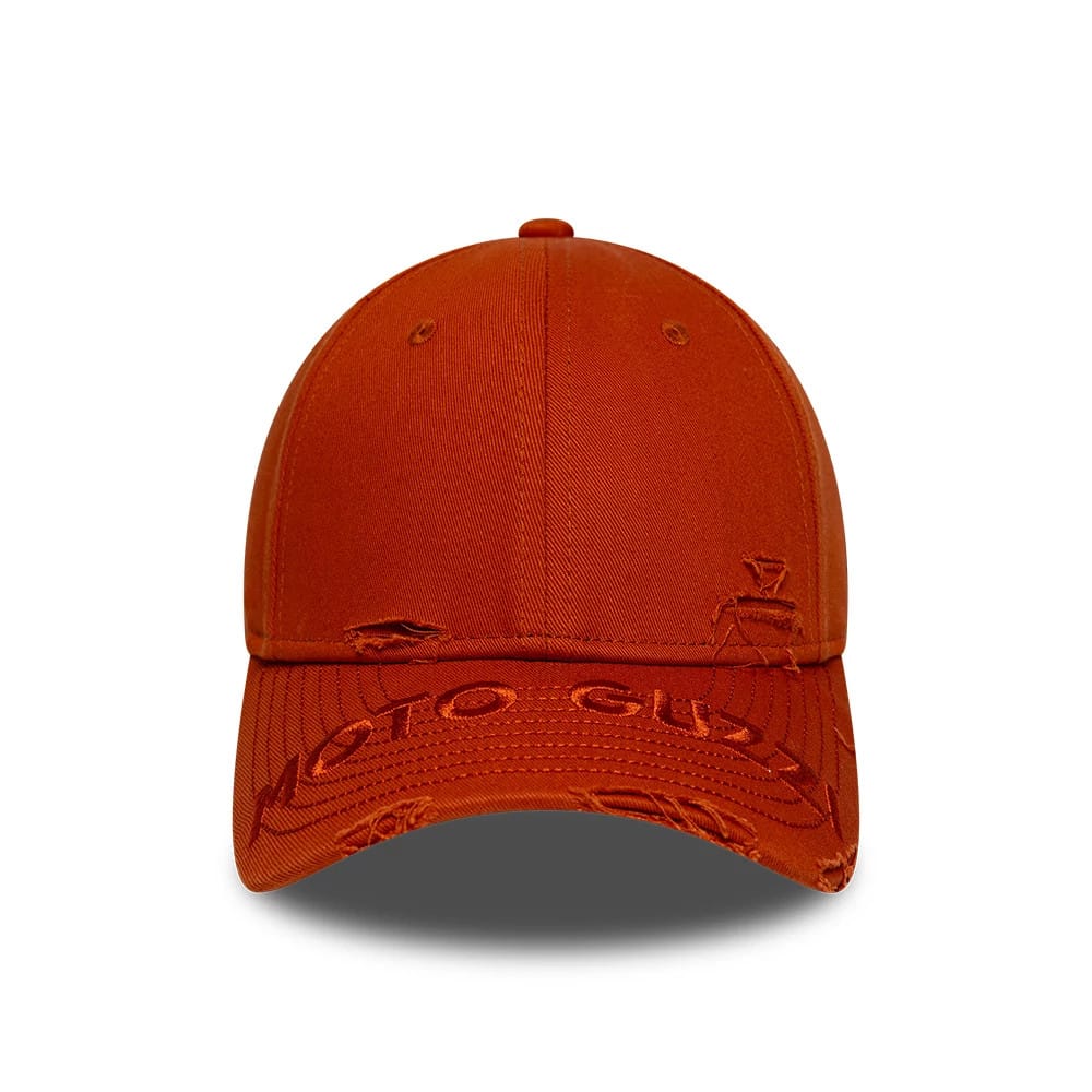 Pictured is this Moto Guzzi Distressed 9FORTY M-Crown cap in red. 2