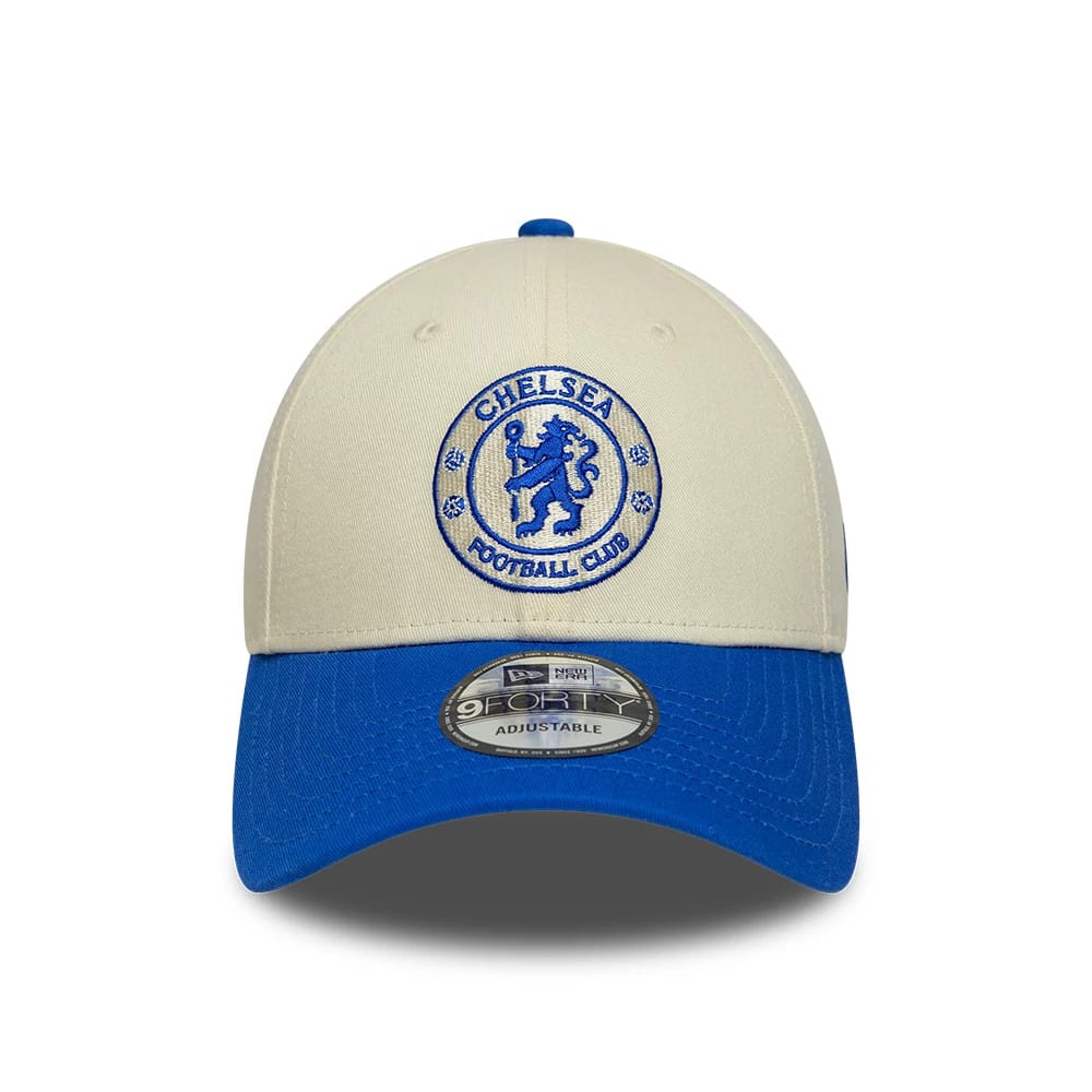 Pictured is this Chelsea FC Contrast 9FORTY cap in cream & blue. 2