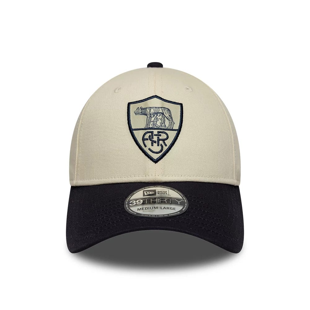 Pictured is this AS Roma 39THIRTY Stretch Fit cap in cream & black. 2