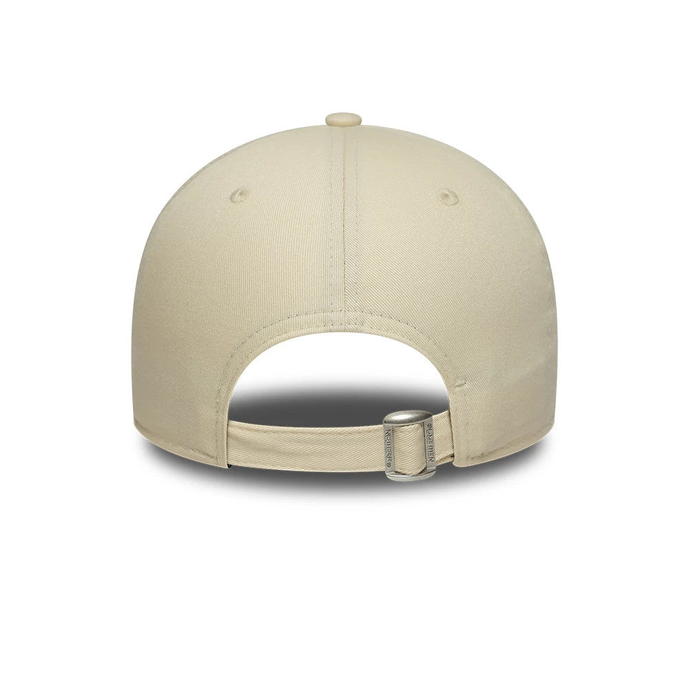 Ducati Motor Core Cream New Era 9FORTY Adjustable Cap, rear view showing the structured cream crown with two eyelets on each panel, a cream top button, and an adjustable strap with a buckle at the back for custom fit.