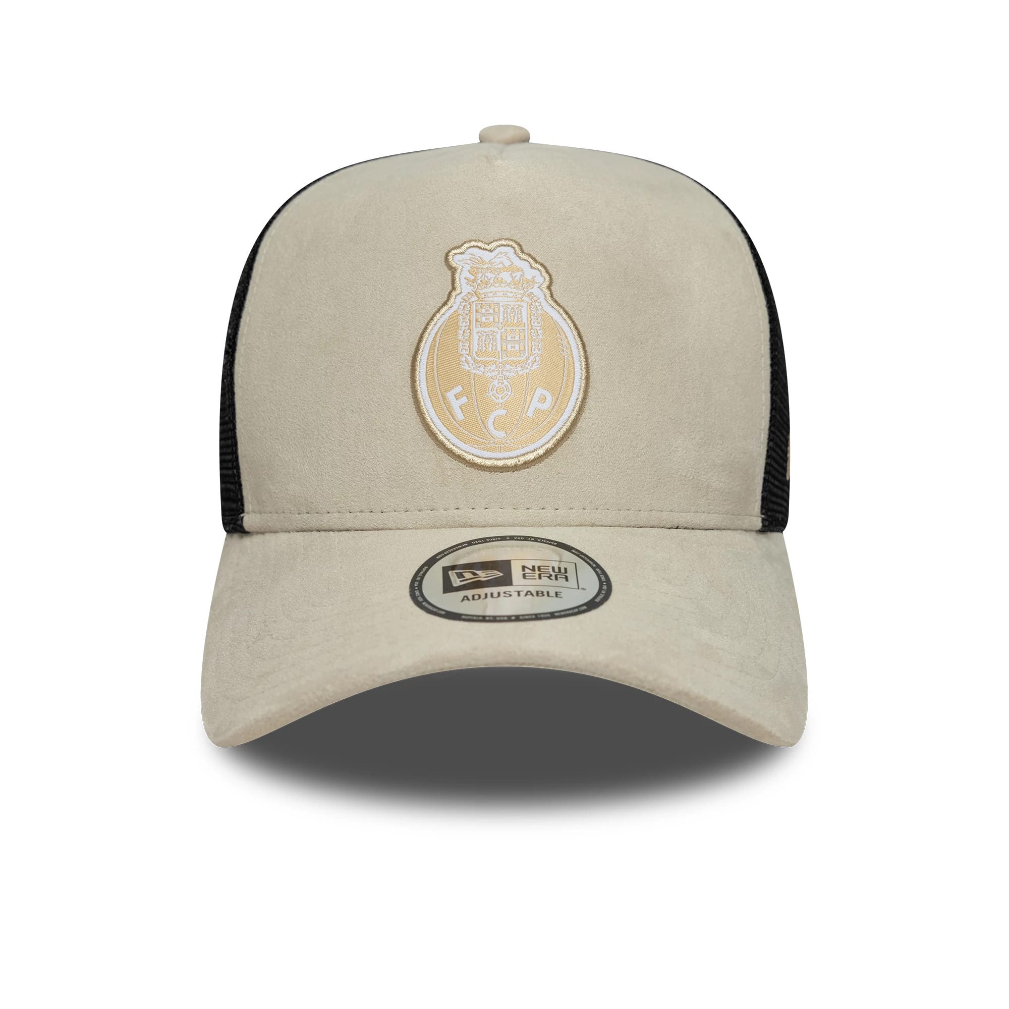 Pictured is this FC Porto Faux Suede 9FORTY A-Frame Trucker cap in cream. 2