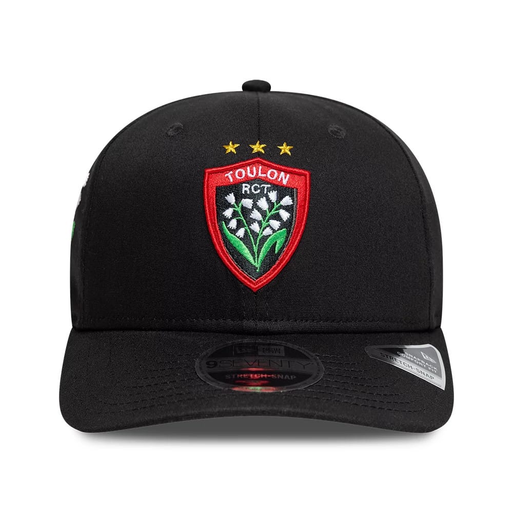 Pictured is this Rugby Club Toulon Lily 9SEVENTY Stretch Snap cap in black. 2