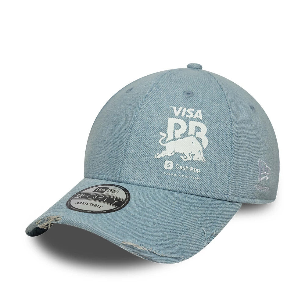Pictured is this Visa Cash App Racing Bulls Denim 9FORTY cap in open blue. 1