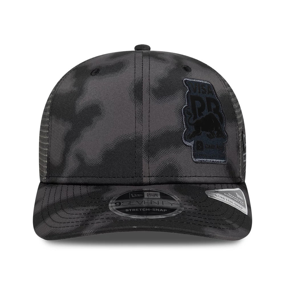 Pictured is this Visa Cash App Racing Bulls All Over 9SEVENTY Stretch Snap cap in black. 2