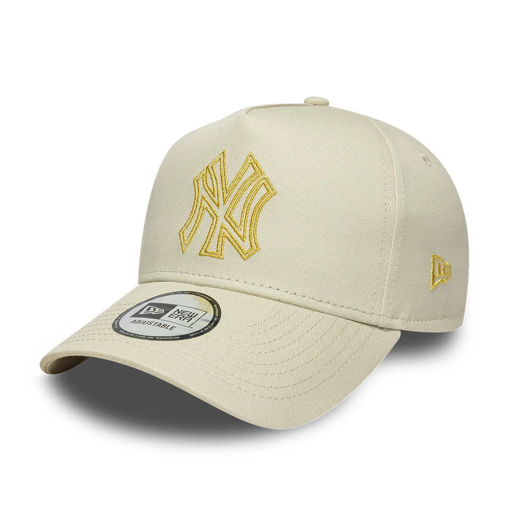 Pictured is this MLB Metallic Outline New York Yankees 9FORTY A-Frame cap in cream. 1