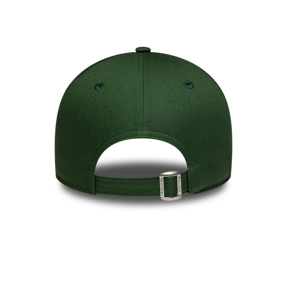 Yankees Womens MLB League Essential Dark Green New Era 9TWENTY Adjustable Cap, rear view showing the dark green structured crown, buckle on the adjustable strap, and embroidered eyelets on all panels.