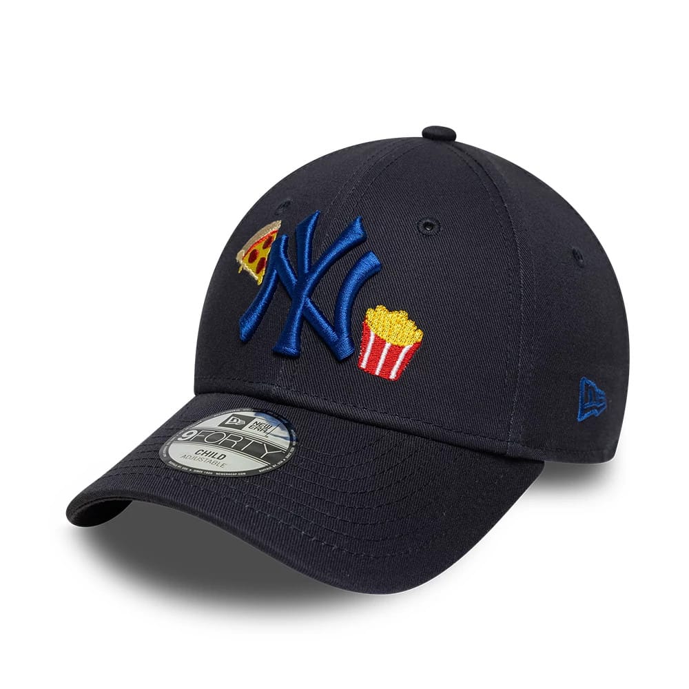 Pictured is this Child MLB Food Icon New York Yankees 9FORTY cap in navy. 1