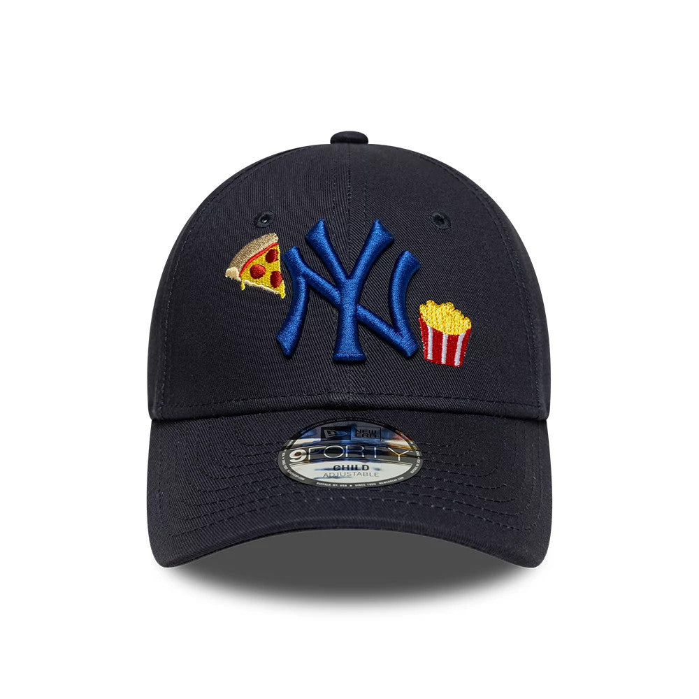 Pictured is this Child MLB Food Icon New York Yankees 9FORTY cap in navy. 2
