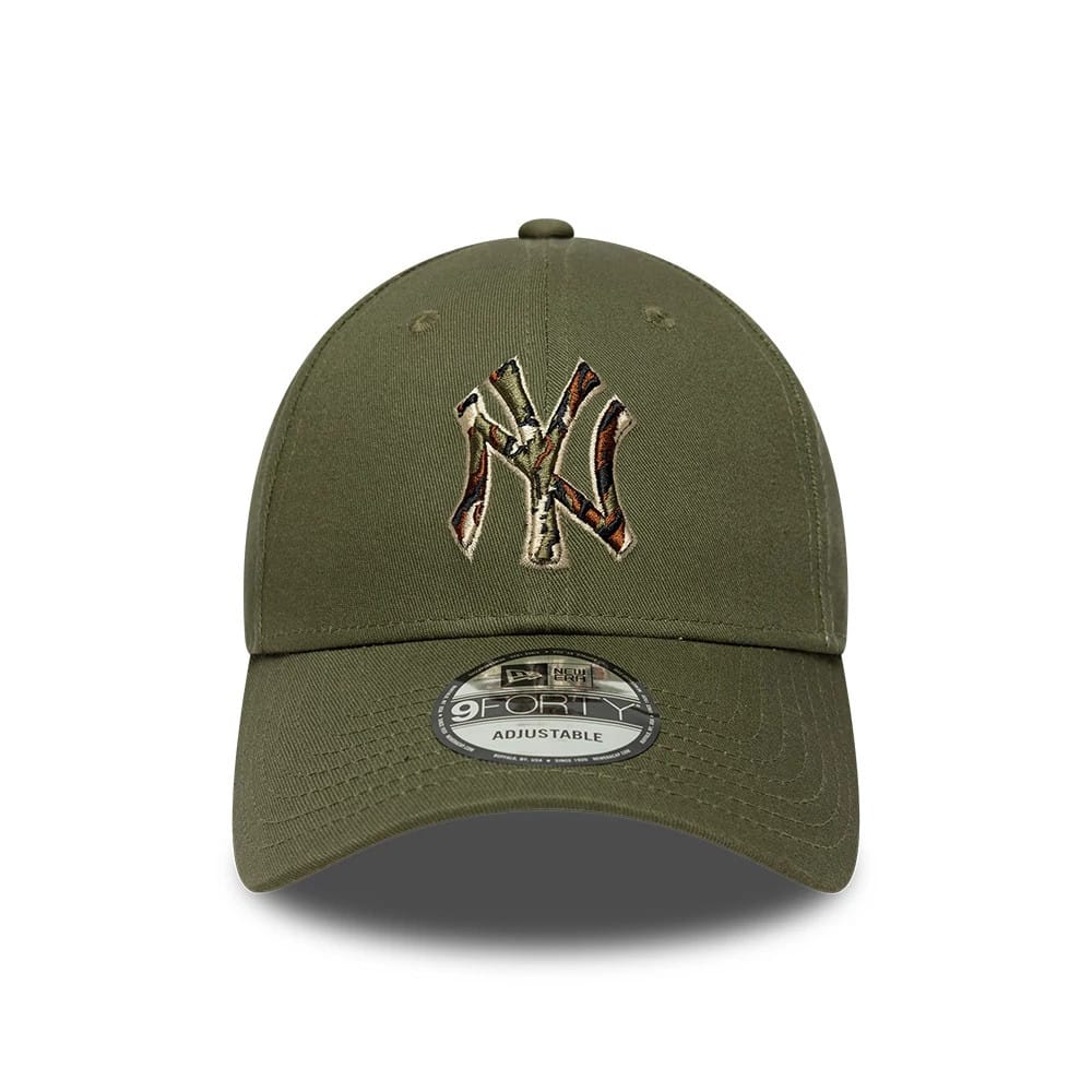 Pictured is this MLB Outline Camo New York Yankees 9FORTY cap in green. 2