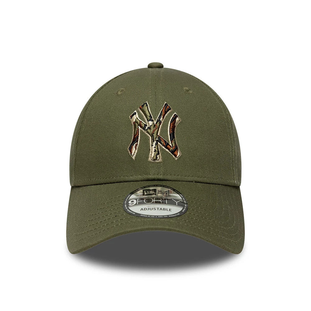 Pictured is this MLB Outline Camo New York Yankees 9FORTY cap in green. 2