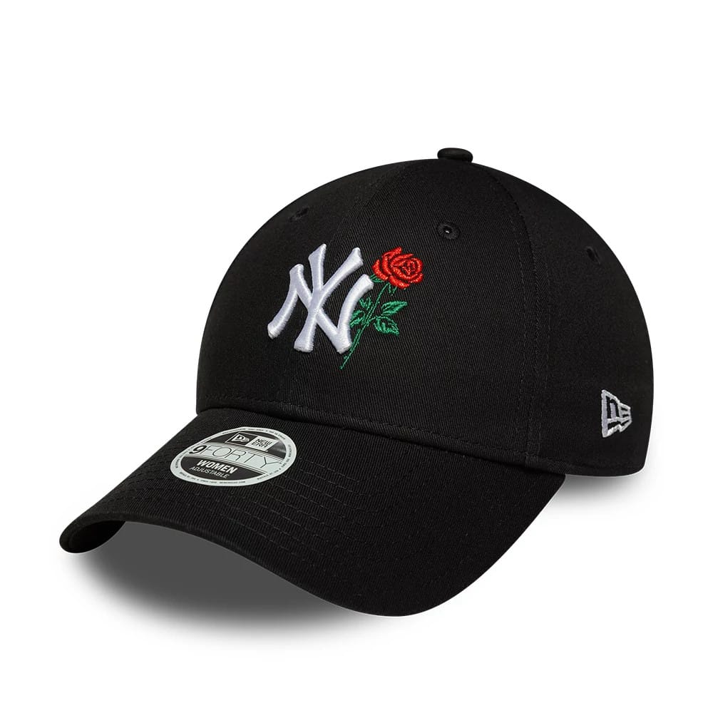 Pictured is this Womens MLB Flower Icon New York Yankees 9FORTY cap in black. 1
