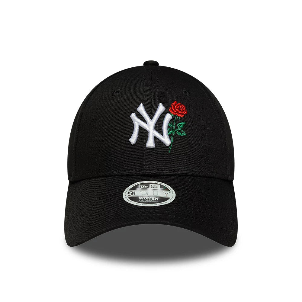 Pictured is this Womens MLB Flower Icon New York Yankees 9FORTY cap in black. 2