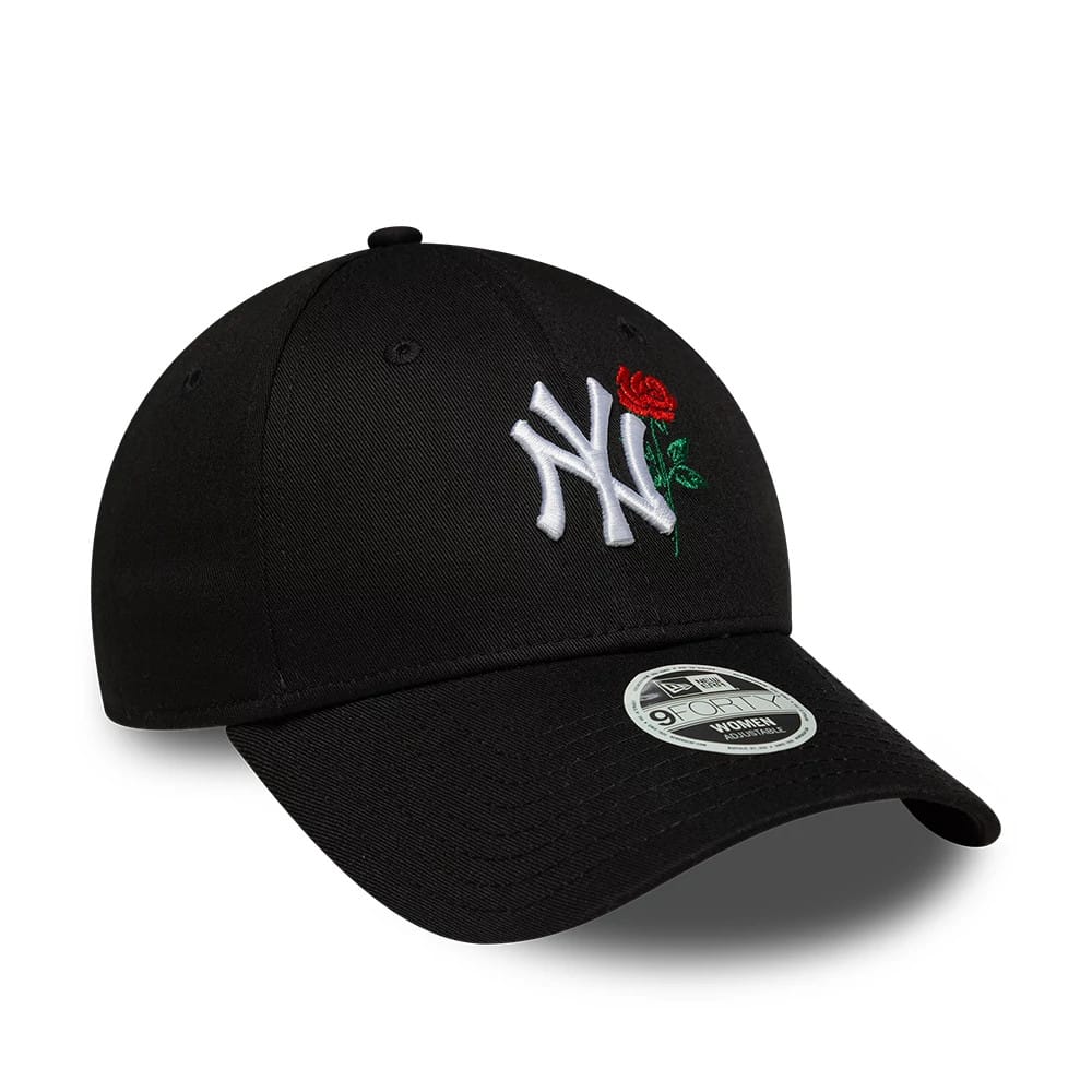 Pictured is this Womens MLB Flower Icon New York Yankees 9FORTY cap in black. 3