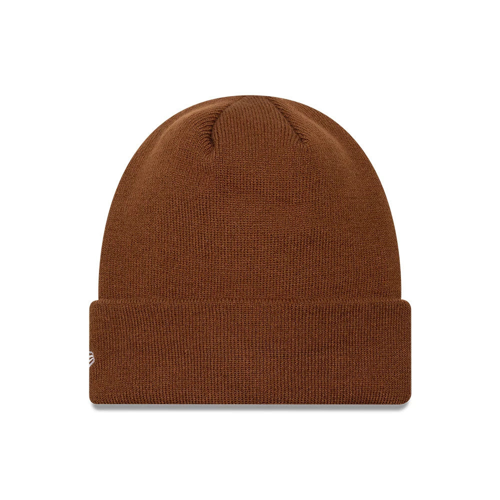 Pictured is this MLB League Essential New York Yankees Cuff Knit Beanie hat in brown. 2
