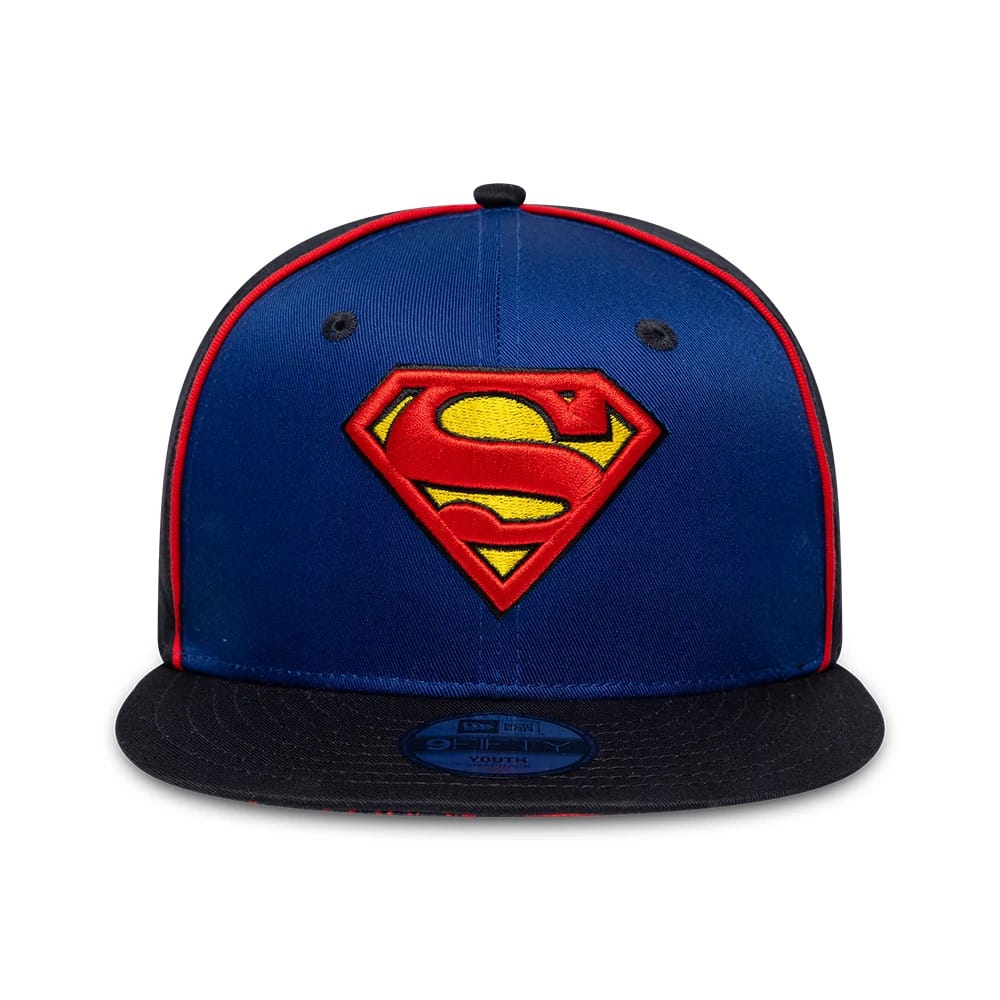 Pictured is this Youth DC Superman 9FIFTY Snapback cap in blue & black. 3