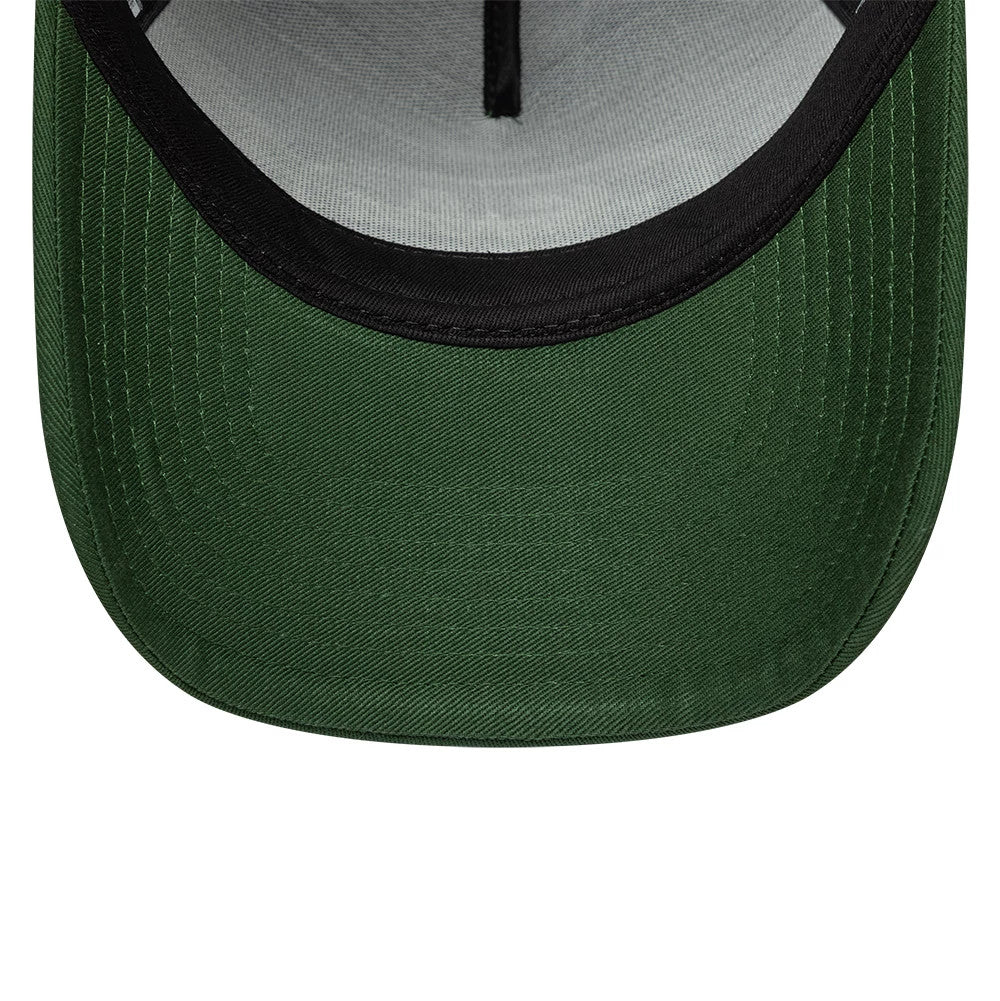 Pictured is this New Era Oval Patch 9FORTY A-Frame Trucker cap in dark green. 5