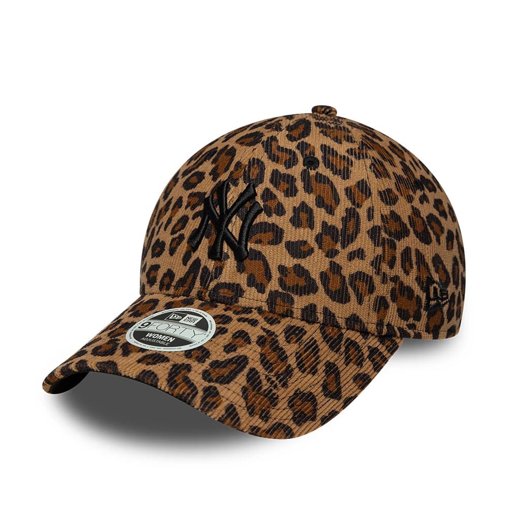 Pictured is this Womens MLB Leopard Cord New York Yankees 9FORTY cap in beige. 1