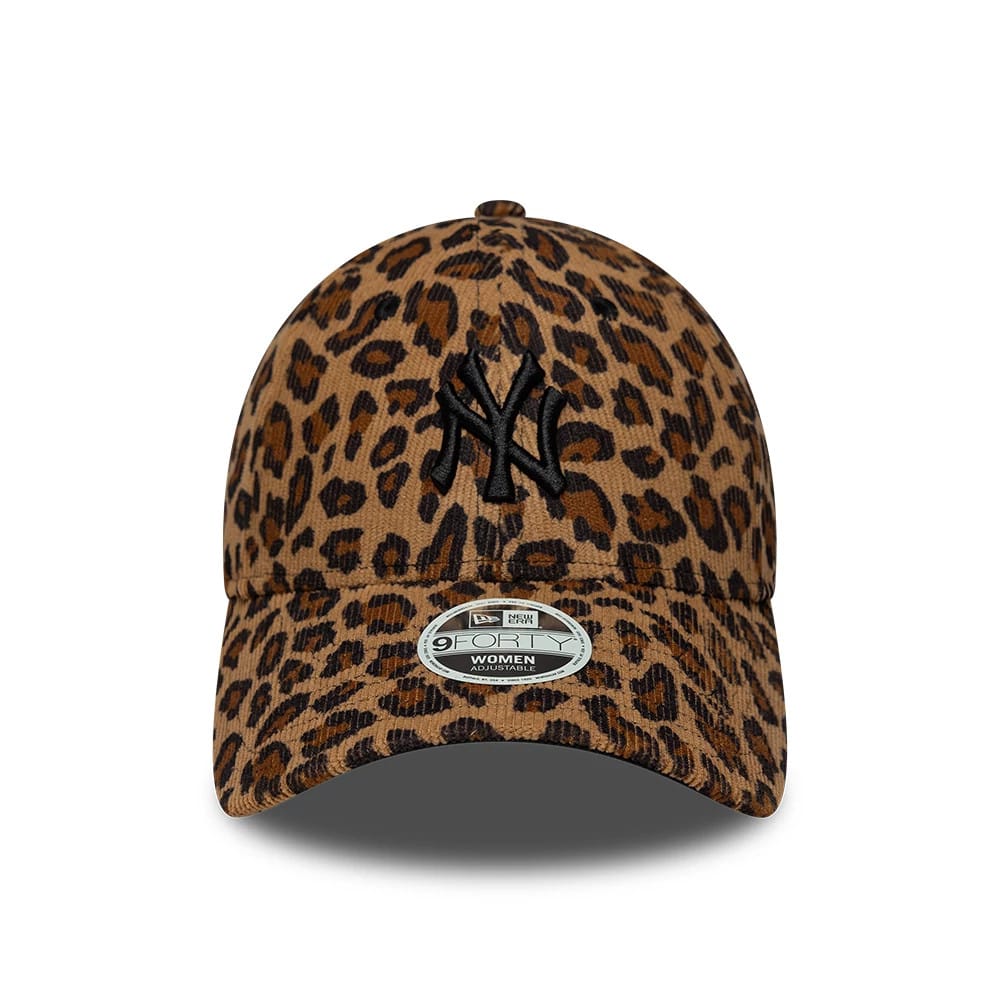 Pictured is this Womens MLB Leopard Cord New York Yankees 9FORTY cap in beige. 2