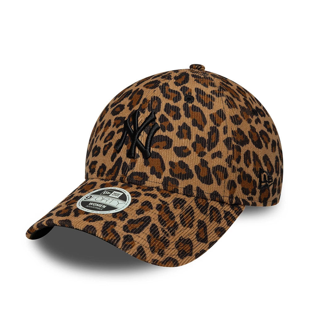 Pictured is this Womens MLB Leopard Cord New York Yankees 9FORTY cap in beige. 1