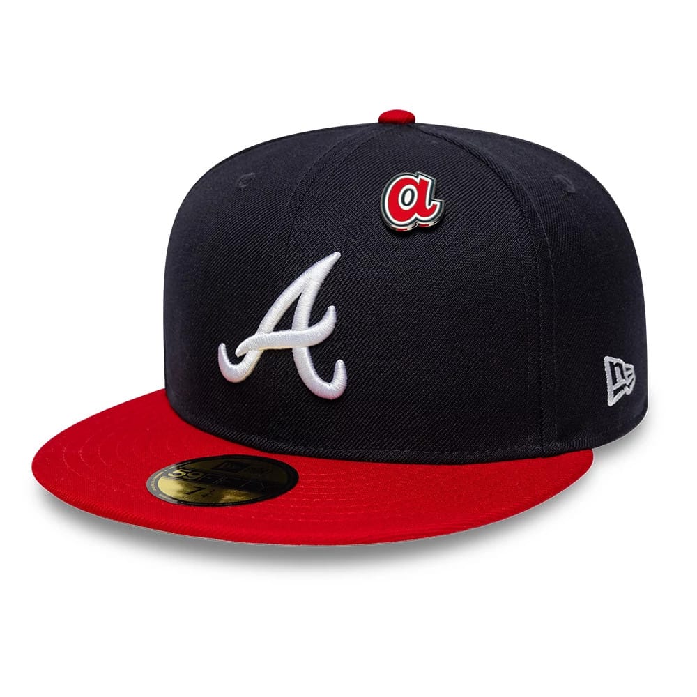 Pictured is this MLB Icon Atlanta Braves 59FIFTY Fitted cap in navy & red. 1