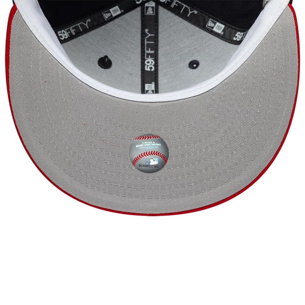 Pictured is this MLB Icon Atlanta Braves 59FIFTY Fitted cap in navy & red. 2