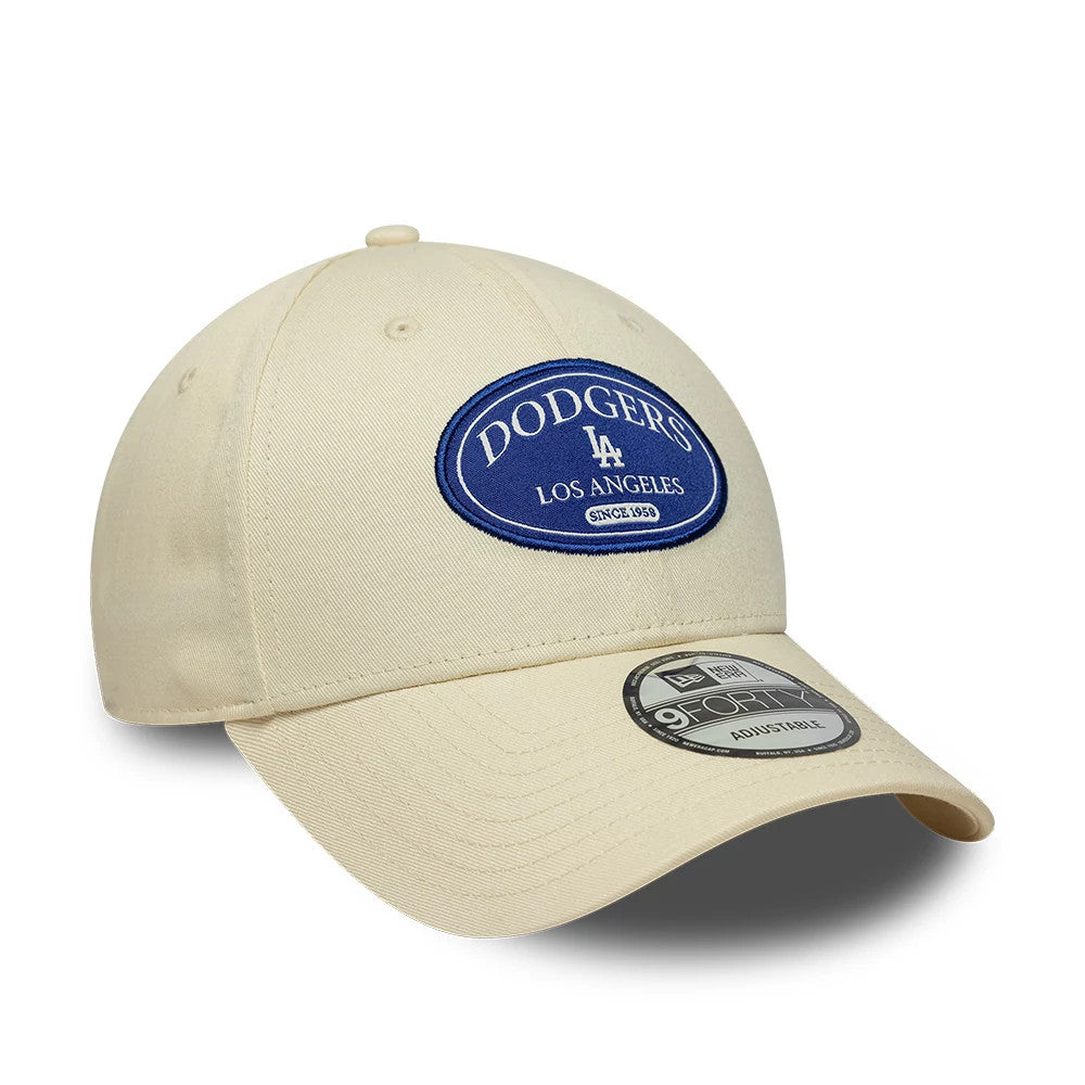 Pictured is this MLB Patch LA Dodgers 9FORTY cap in cream. 2