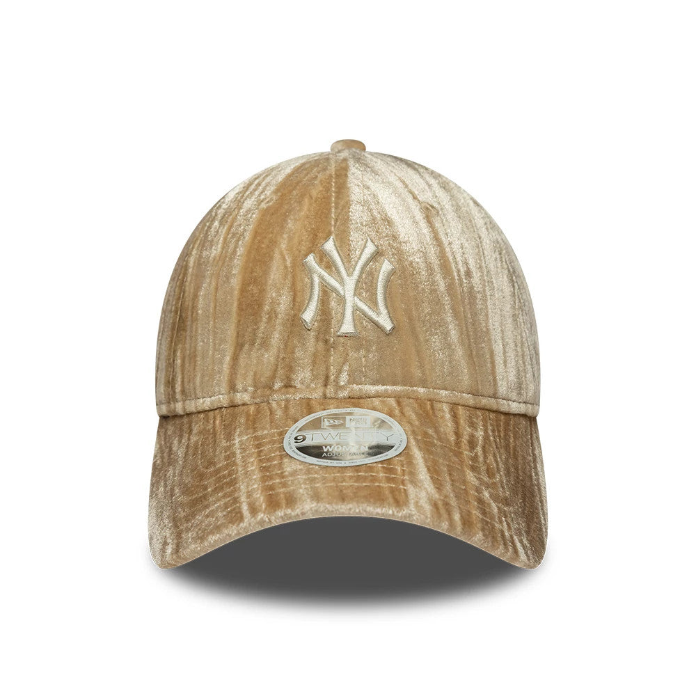 Pictured is this Womens MLB Velour New York Yankees 9TWENTY cap in beige. 3