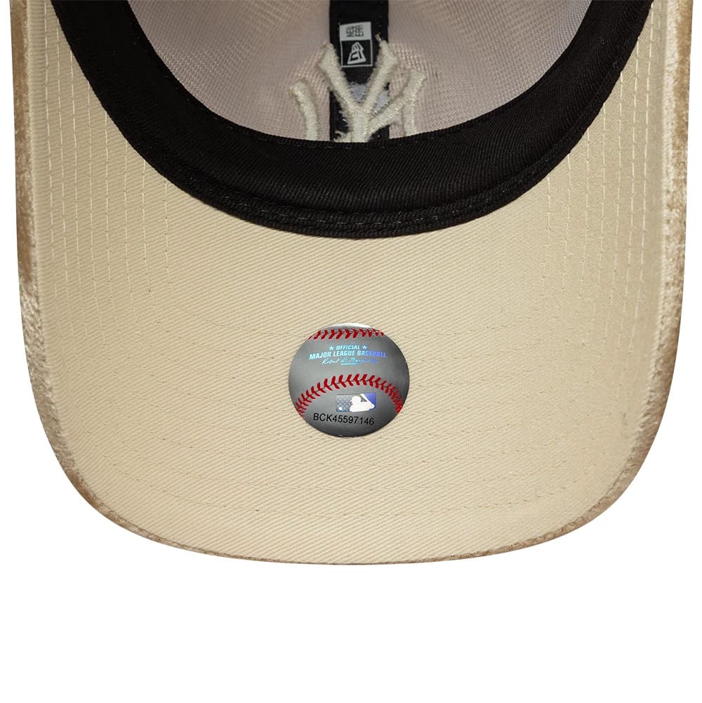Pictured is this Womens MLB Velour New York Yankees 9TWENTY cap in beige. 2
