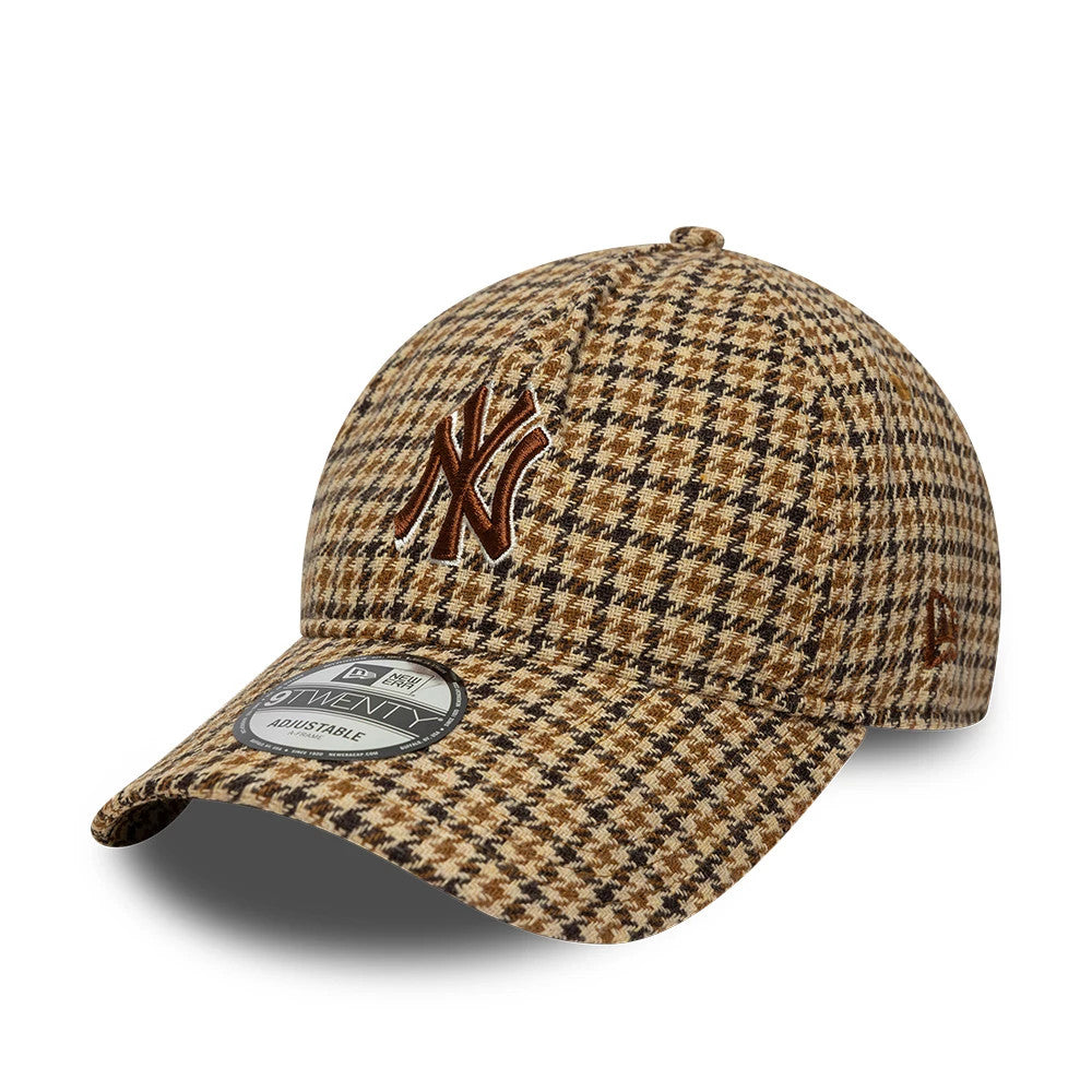 Pictured is this MLB Check New York Yankees 9TWENTY A-Frame cap in beige. 1