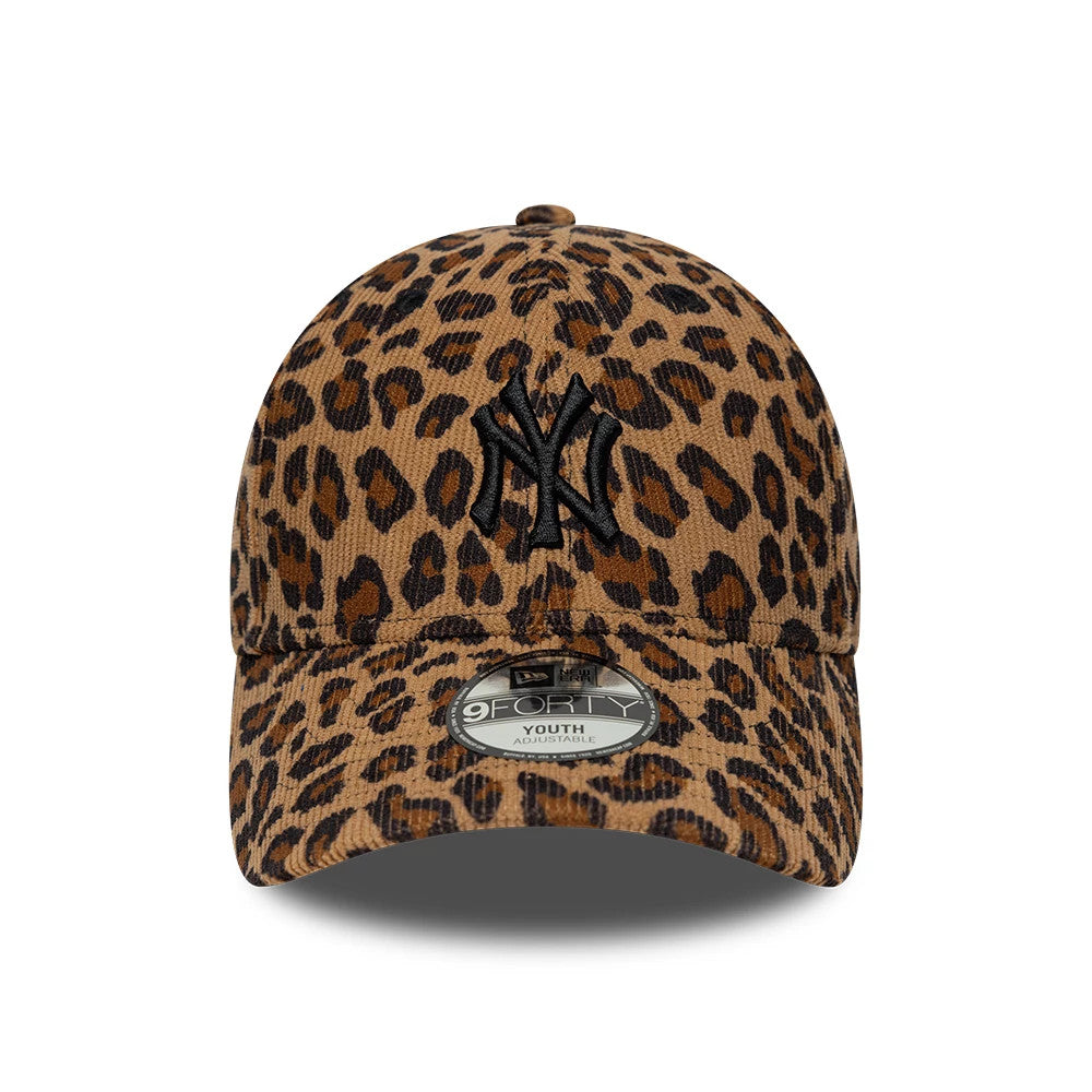 Pictured is this Youth MLB Leopard Cord New York Yankees 9FORTY cap in brown. 2