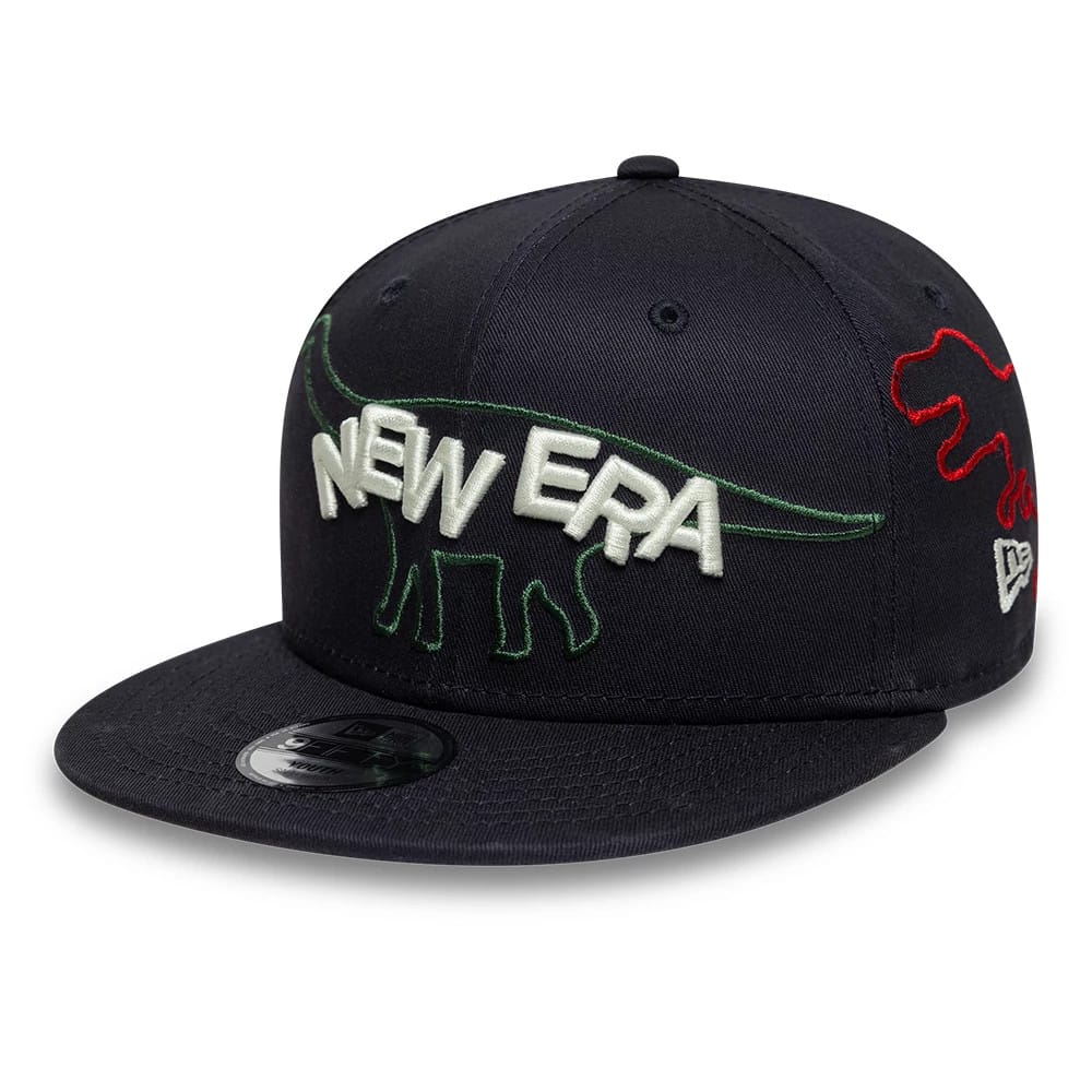 Pictured is this Youth MLB Dino 9FIFTY Snapback cap in navy. 1