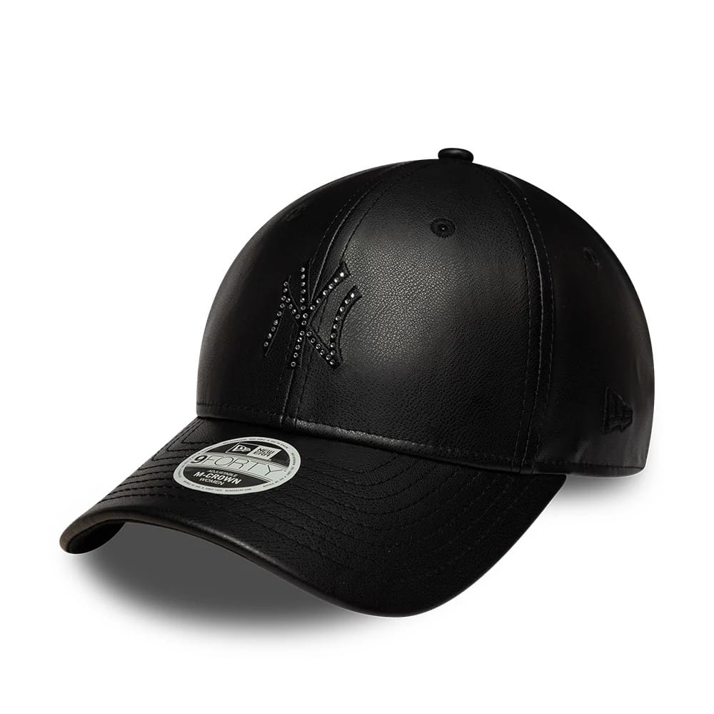 Pictured is this Womens MLB Diamante PU New York Yankees 9FORTY M-Crown cap in black. 1