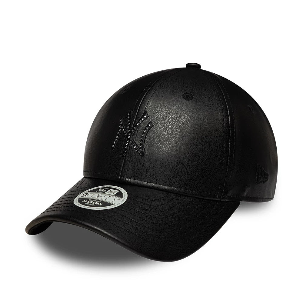 Pictured is this Womens MLB Diamante PU New York Yankees 9FORTY M-Crown cap in black. 1