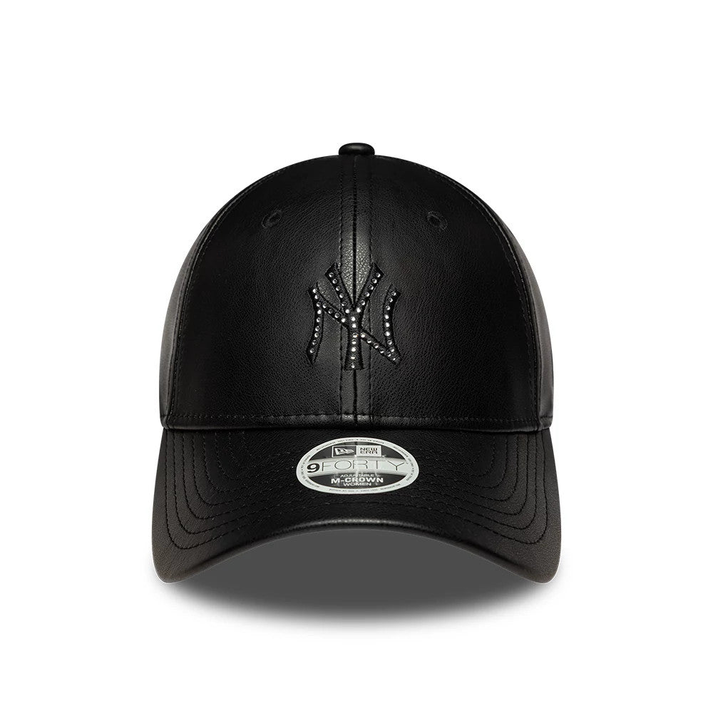 Pictured is this Womens MLB Diamante PU New York Yankees 9FORTY M-Crown cap in black. 2