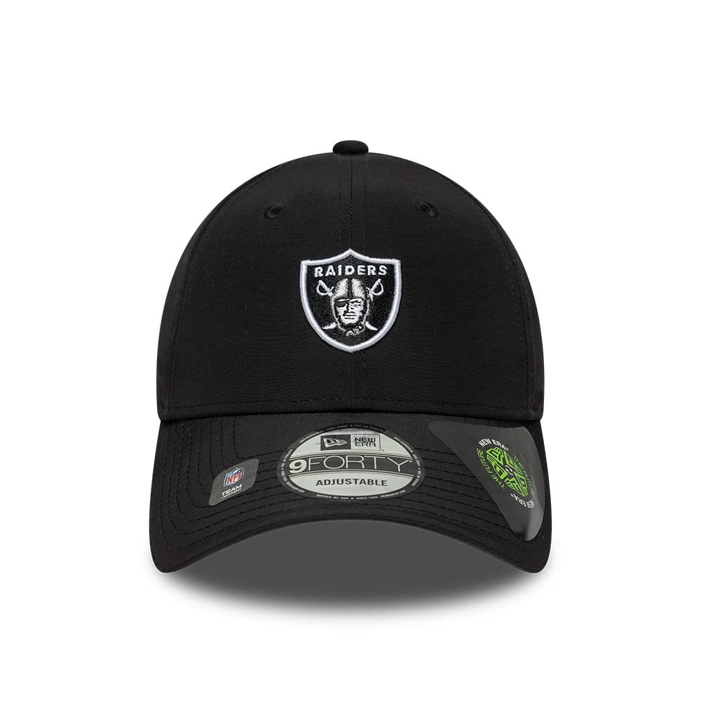 Pictured is this NFL Recycled Las Vegas Raiders 9FORTY cap in black. 2
