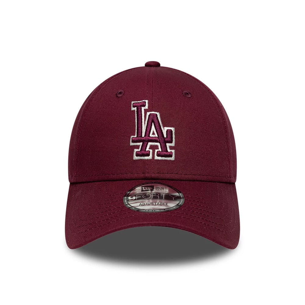 Pictured is this MLB Team Outline LA Dodgers 9FORTY cap in dark red. 2