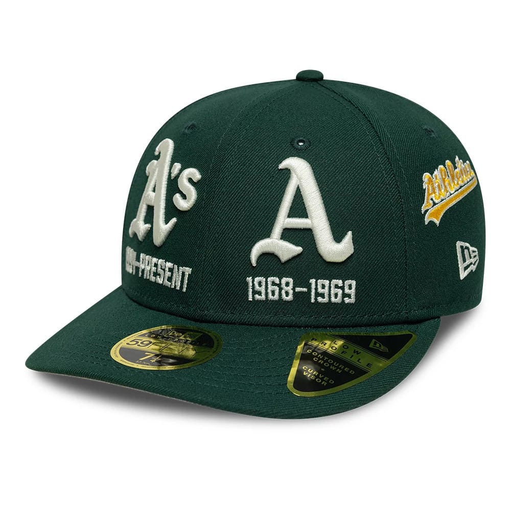 Pictured is this MLB Historic Athletics Low Profile 59FIFTY Fitted cap in dark green. 1