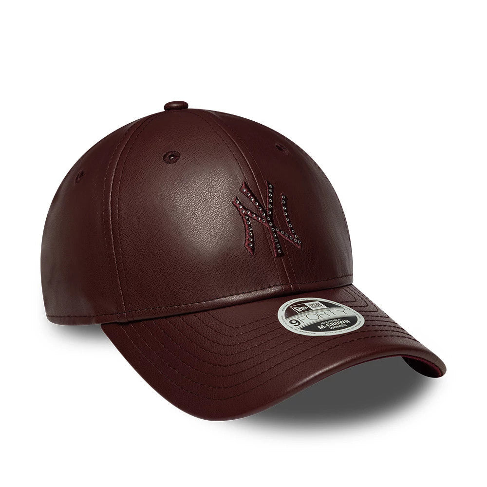 Pictured is this Womens MLB Diamante PU New York Yankees 9FORTY M-Crown cap in dark red. 3