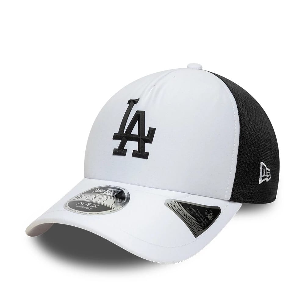 Pictured is this MLB Sporty LA Dodgers 9FORTY Apex cap in white. 1